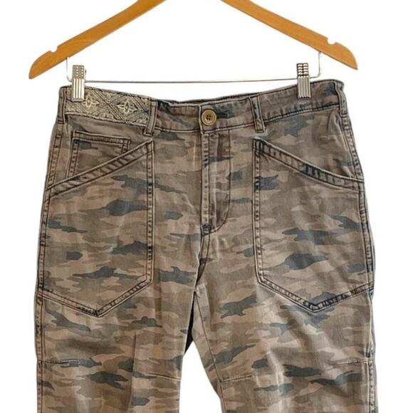 Anthropologie Women's Mavis Mid-rise Utility Pants Size 27 Camo Embroidered Boho - Picture 7 of 13